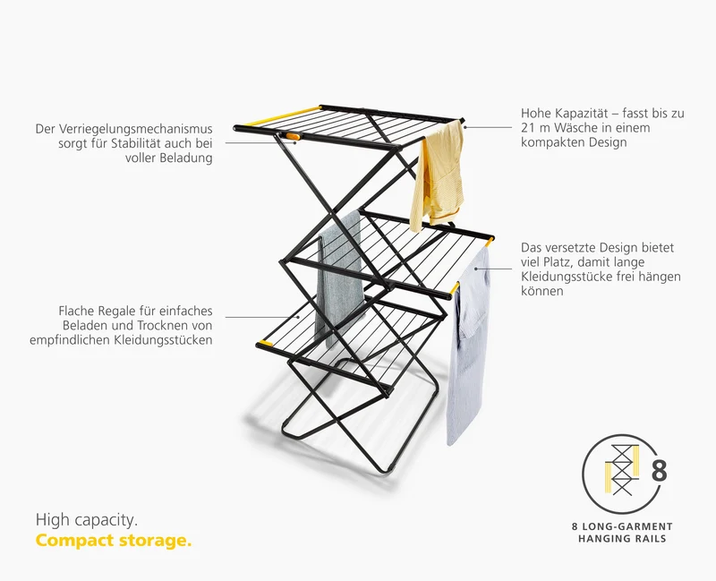 AirFrame™ Max Hoher Extra Großer Klappbarer Wäscheständer 21m