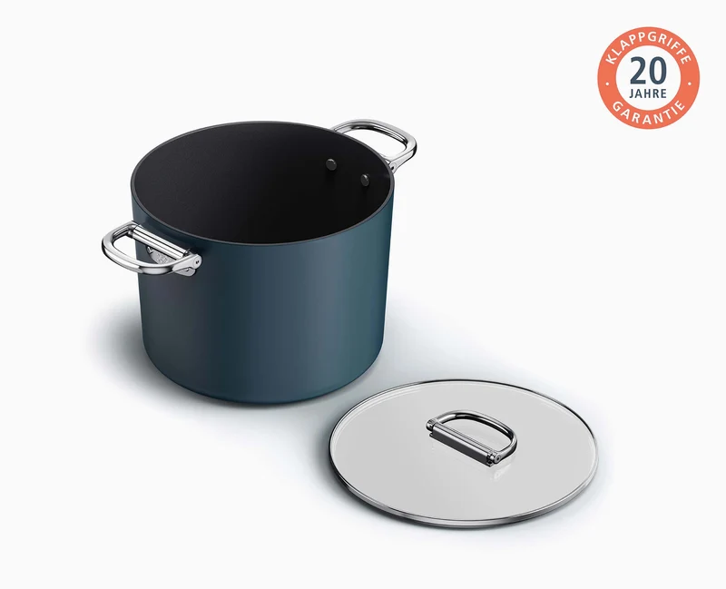 Space Klappbarer Griff Keramik Antihaft 25 cm Blau Suppentopf & Deckel