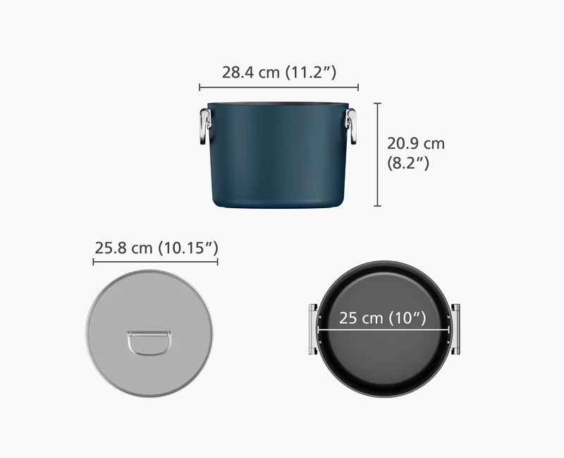 Space Klappbarer Griff Keramik Antihaft 25 cm Blau Suppentopf & Deckel