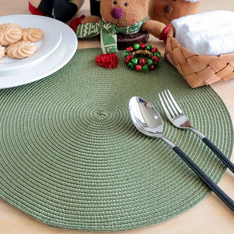 6PCS Green RoundBraided Placemat 38 cm