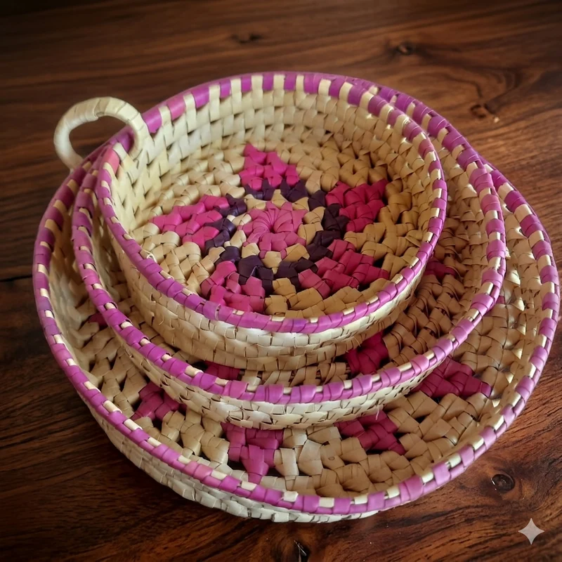 Handwoven Palm Leaf Nesting Tray Set (3-Piece)