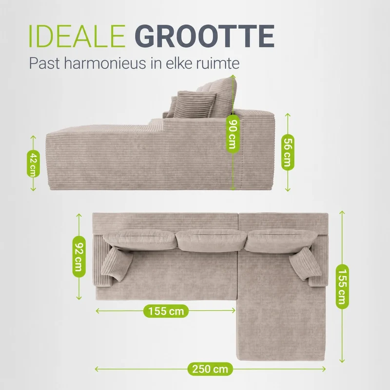 Sofa Coredo mit Cord Bezug & Dekokissen