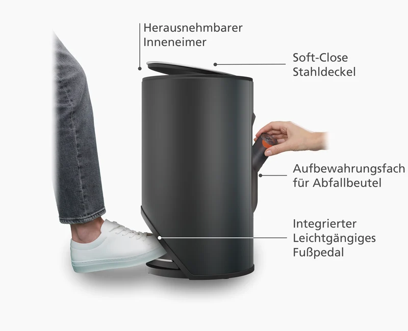 Arc™ 10L Easy-push Treteimer in Matt-Schwarz