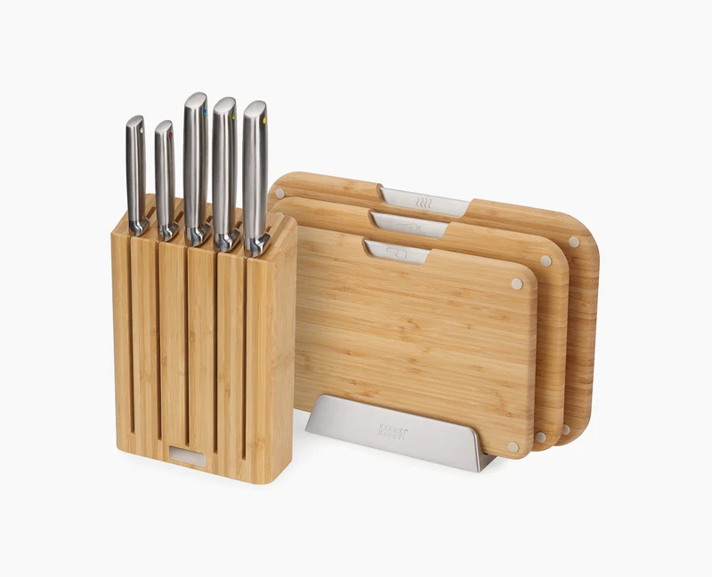 2-teiliges Set aus 3 Bambus-Schneidebrettern und 5-teiligem Bambus-Messerblock