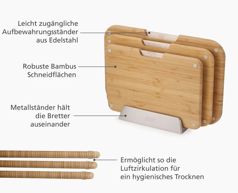 2-teiliges Set aus 3 Bambus-Schneidebrettern und 5-teiligem Bambus-Messerblock