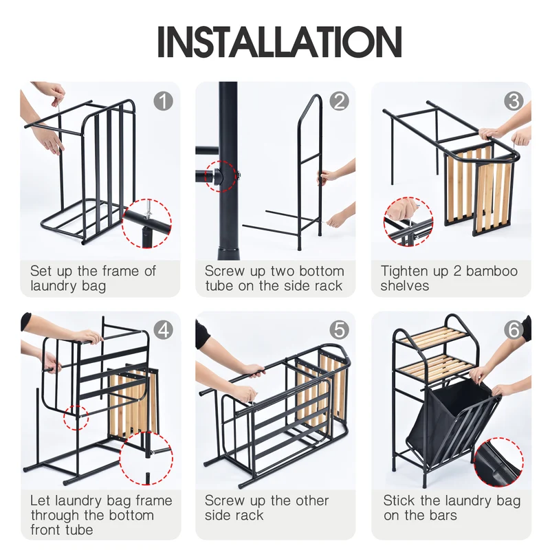 Laundry Tilt-Out Sorter with 2-Tier Shelves and Removable Bag, Laundry Hamper, Black-WK130901C