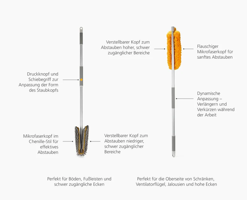 CleanTech™ Verstellbares Hochbereichs- & Boden-Staubwischer-Set