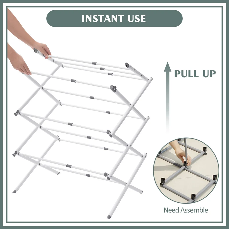 KINGRACK Expandable Clothes Drying Rack, Foldable & Collapsible Steel Laundry Drying Racks, White, 121501