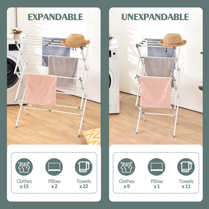 KINGRACK Expandable Clothes Drying Rack, Foldable & Collapsible Steel Laundry Drying Racks, White, 121501
