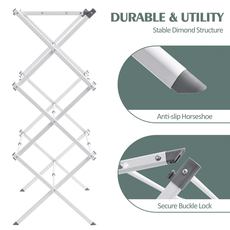 KINGRACK Expandable Clothes Drying Rack, Foldable & Collapsible Steel Laundry Drying Racks, White, 121501
