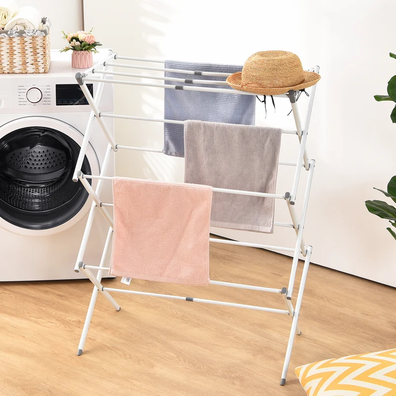 KINGRACK Expandable Clothes Drying Rack, Foldable & Collapsible Steel Laundry Drying Racks, White, 121501