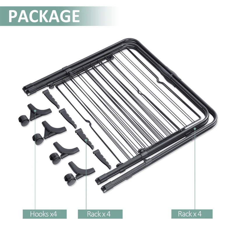 KINGRACK Clothes Drying Rack, 3-Tier Collapsible Laundry Rack Stand Garment Drying Station with Wheels and 4 Hooks, Indoor-Outdoor Use, for for Bed Linen, Clothing, Socks, Scarves, Black,116201H-B