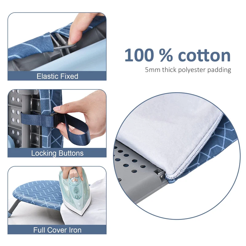 KK KINGRACK Foldable Ironing Board, Tabletop Small Ironing Board with Heat Resistant Ironing Cover, Portable Iron Board for Home Travel Use