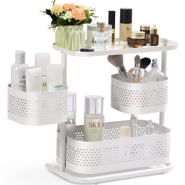 KINGRACK 3 Tier Rotating Bathroom Counter Organizer-White,WK830655