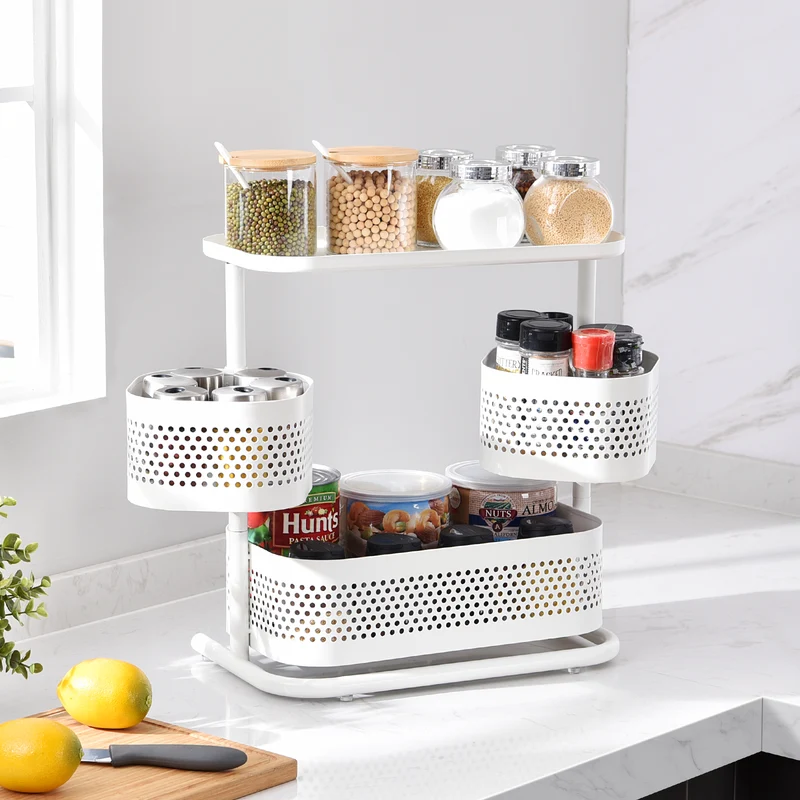 KINGRACK 3 Tier Rotating Bathroom Counter Organizer-White,WK830655