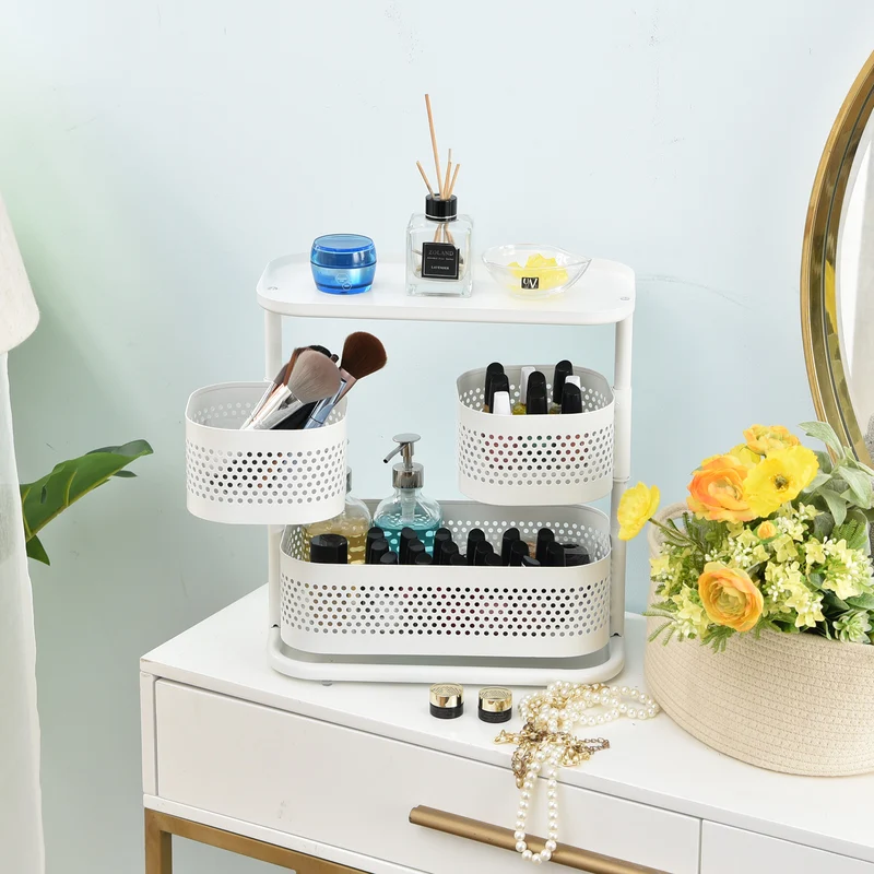 KINGRACK 3 Tier Rotating Bathroom Counter Organizer-White,WK830655