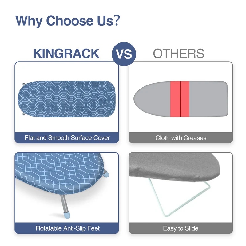 KK KINGRACK Ironing Board, Small Tabletop Ironing Board with Iron Holder, Foldable&Space-Saving, Blue＋Gray