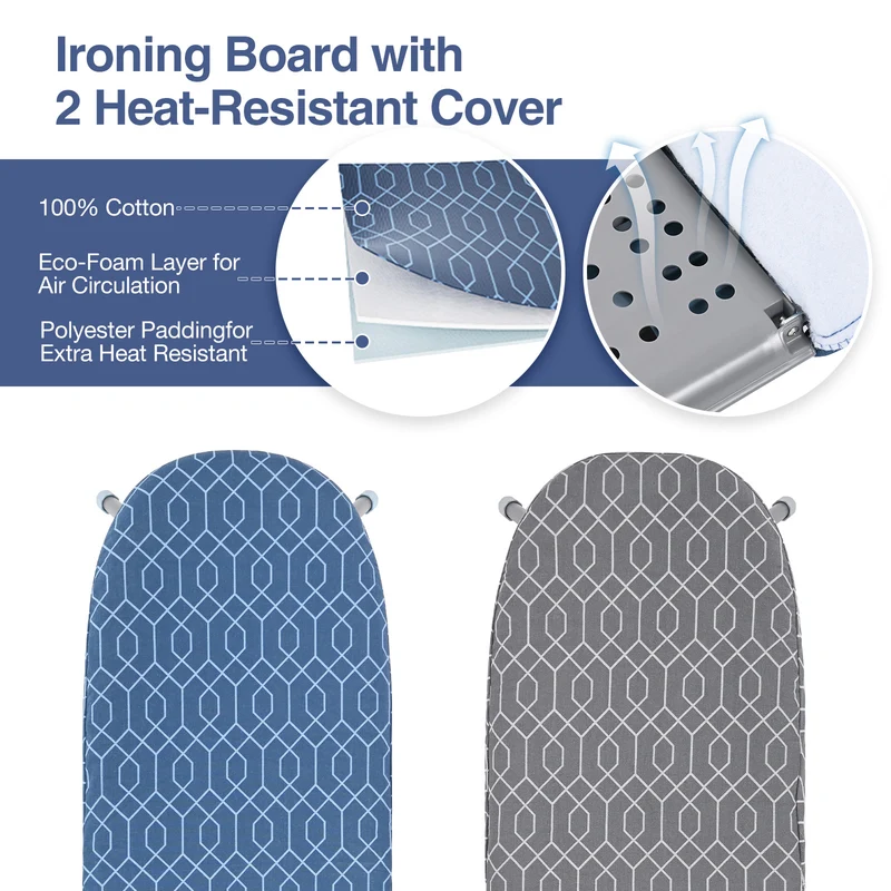 KK KINGRACK Ironing Board, Small Tabletop Ironing Board with Iron Holder, Foldable&Space-Saving, Blue＋Gray