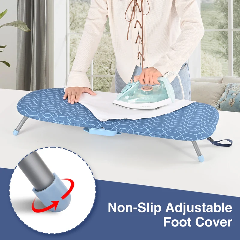 KK KINGRACK Ironing Board, Small Tabletop Ironing Board with Iron Holder, Foldable&Space-Saving, Blue＋Gray