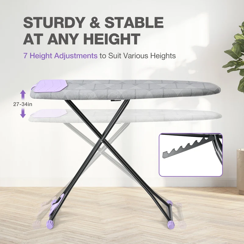 KK KINGRACK Ironing Board, Iron Board Full Size with Hanger & Rotating Nonslip Feet, 7 Level Height Adjustable, 43x13 in, Gray