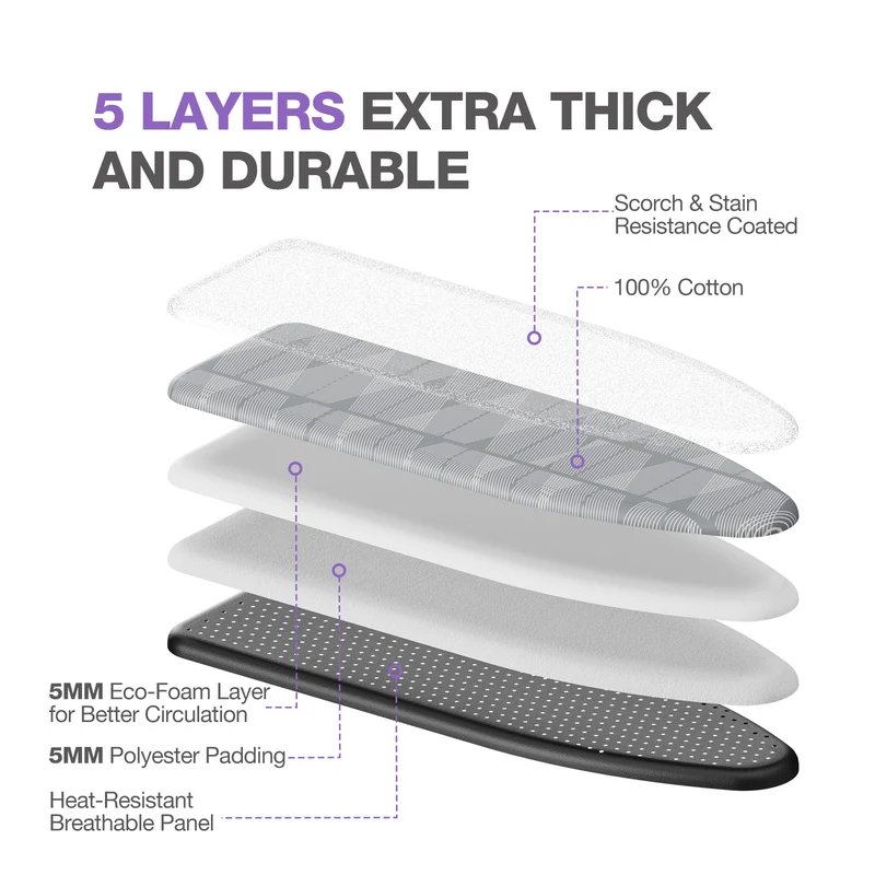KK KINGRACK Ironing Board, Iron Board Full Size with Hanger & Rotating Nonslip Feet, 7 Level Height Adjustable, 43x13 in, Gray