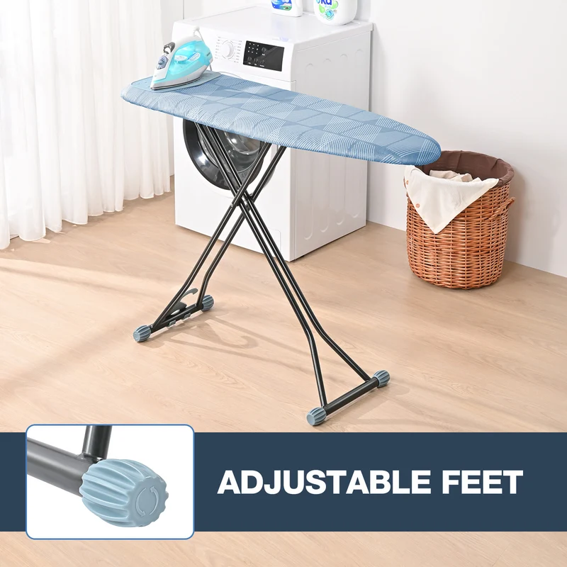 KINGRACK Ironing Board, Iron Board Full Size with Hanger & Rotating Nonslip Feet, 7 Level Height Adjustable, 43x13 in, Blue(RYP1343HT-19-28B)