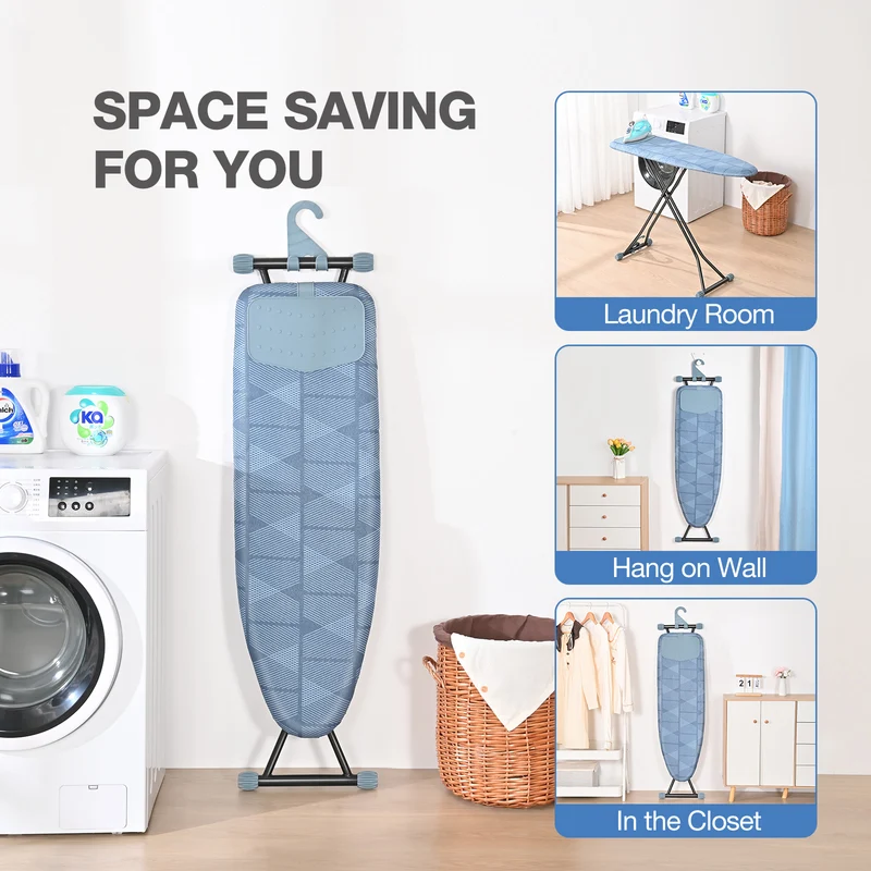 KINGRACK Ironing Board, Iron Board Full Size with Hanger & Rotating Nonslip Feet, 7 Level Height Adjustable, 43x13 in, Blue(RYP1343HT-19-28B)