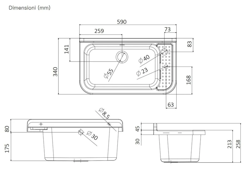 Pilozzo Bianco 60x34x21 cm - Lavabo Compatto e Resistente , Perfetto per Giardini e Spazi Esterni