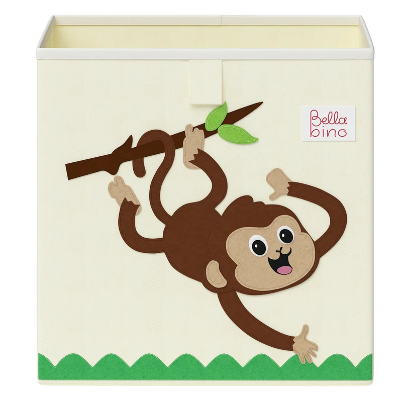 Helme Aufbewahrungsbox Affe/Löwe, 2er-Set, aus Oxford-Gewebe, 30x30x30 cm, beige