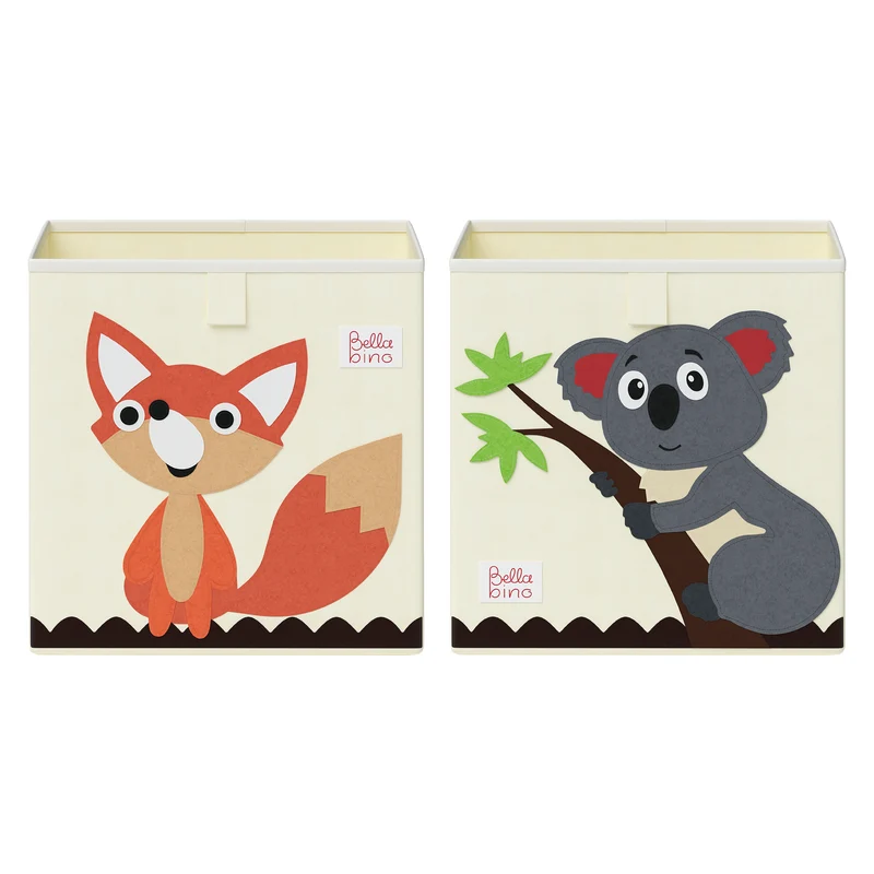 Helme Aufbewahrungsbox Koala/Fuchs, 2er-Set, aus Oxford-Gewebe, 30x30x30 cm, beige