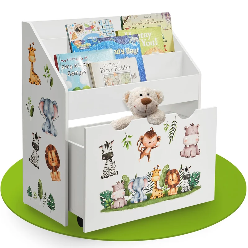 Kinder Bücherregal mit 3 Fächern und herausziehbarer Spielzeugkiste