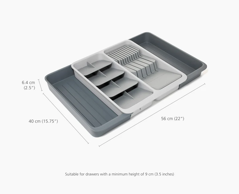 DrawerStore™ Gestufter, erweiterbarer Besteck-, Küchenzubehör- und Messer-Organizer aus recyceltem Plastik