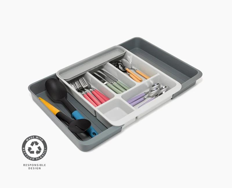 DrawerStore™ Erweiterbarer Besteck- und Küchenzubehör-Organizer aus recyceltem Plastik