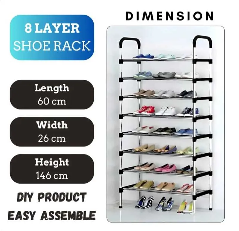8-Layer Heavy-Duty Metal Shoe Rack (Space-Saving Stackable Storage Organizer)