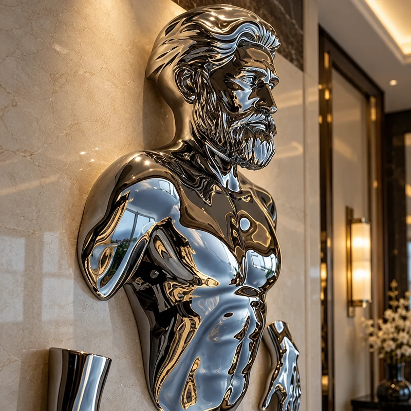 Wall Breaker 3D Chrome Man Sculpture