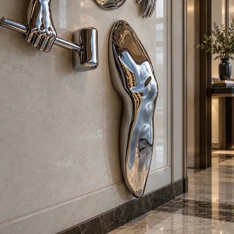 Wall Breaker 3D Chrome Man Sculpture