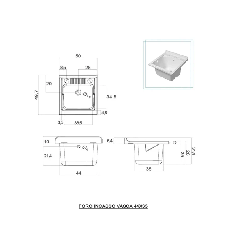 Lavatoio 2 ante da cm 50x50 colore rovere fumo