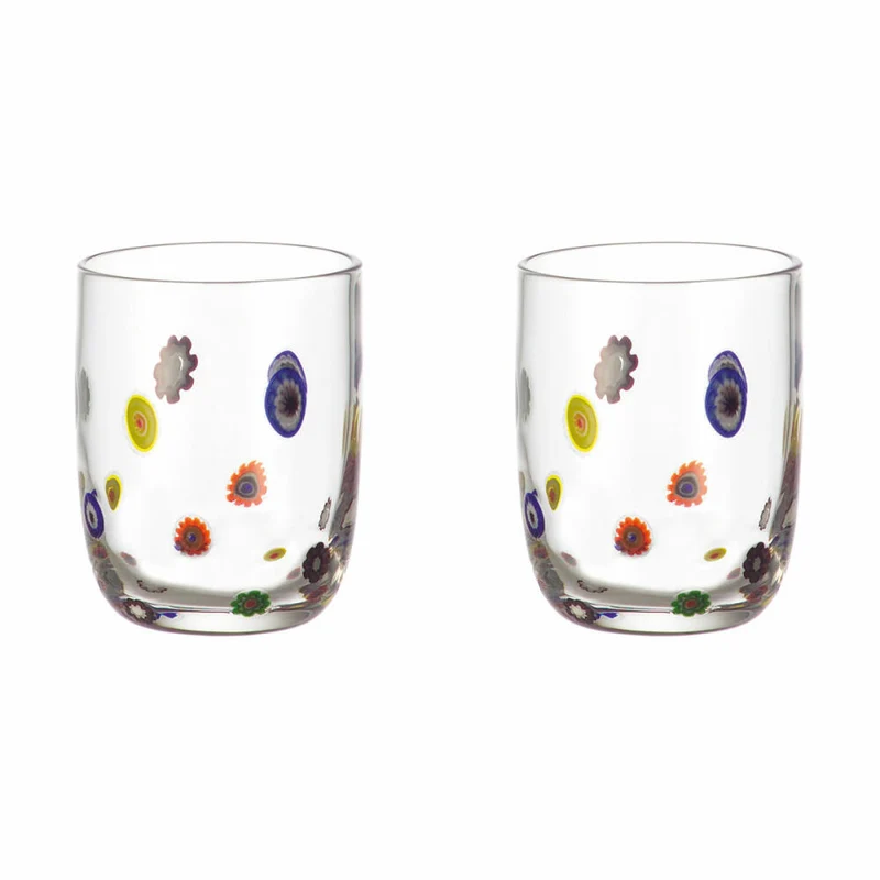 Leonardo Millefiori Becher Klein 2er Set, Trinkglas, Wasserglas, Whiskyglas, Glasbecher, Glas, 455 ml, 86426