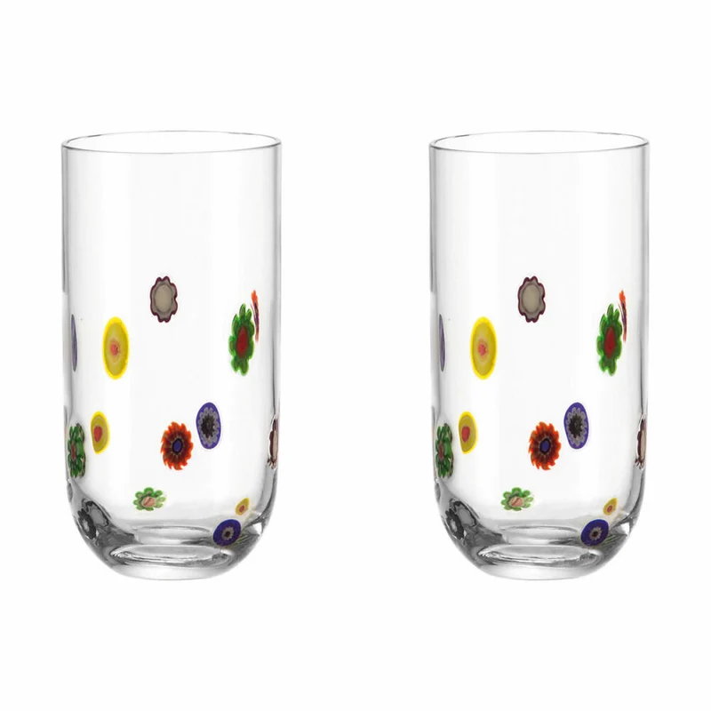 Leonardo Millefiori Becher Groß 2er Set, Trinkglas, Wasserglas, Whiskyglas, Glasbecher, Glas, 490 ml, 86425