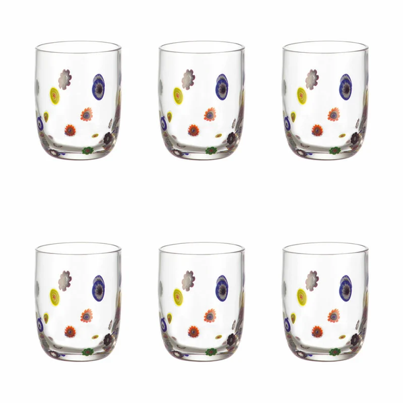 Leonardo Millefiori Becher Klein 6er Set, Trinkglas, Wasserglas, Whiskyglas, Glasbecher, Glas, 450 ml, 17187