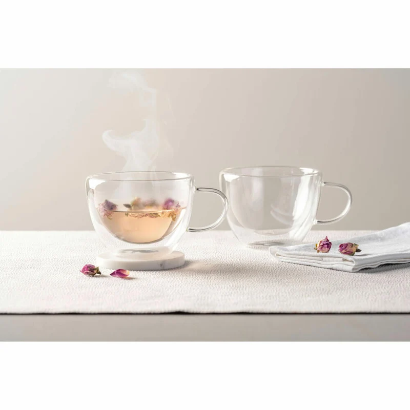 Leonardo Teetassen Duo, 2er Set, Tee Tasse, Kaffee, Doppelwandig, Borosilikatglas, Klar, 360 ml, 053064