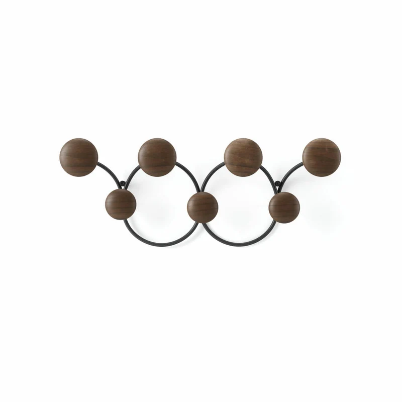 Umbra Wandgarderobe Dotsy, Garderobenleiste mit 7 Haken, Kiefernholz, Stahl, Schwarz / Walnuss, 1018114-048