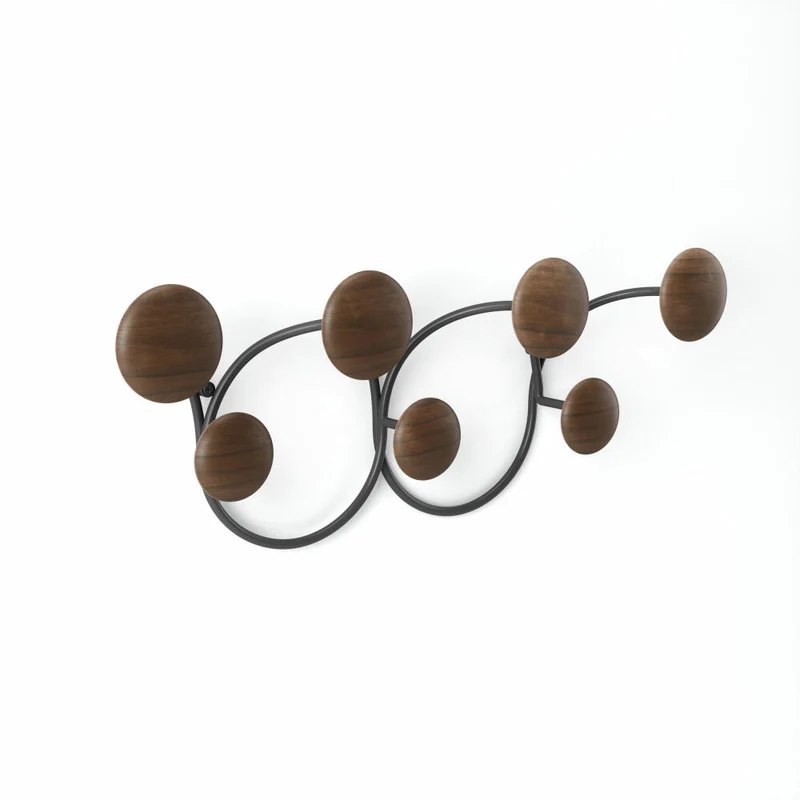 Umbra Wandgarderobe Dotsy, Garderobenleiste mit 7 Haken, Kiefernholz, Stahl, Schwarz / Walnuss, 1018114-048