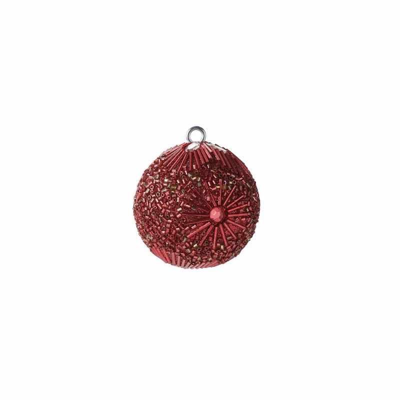 Gift Company Opium Weihnachtskugel, Blumenmuster, Perlen, Christbaumkugel, Baumschmuck, Glas / Acryl / Kunststoff, Rot, Ø 6 cm, 1075301003