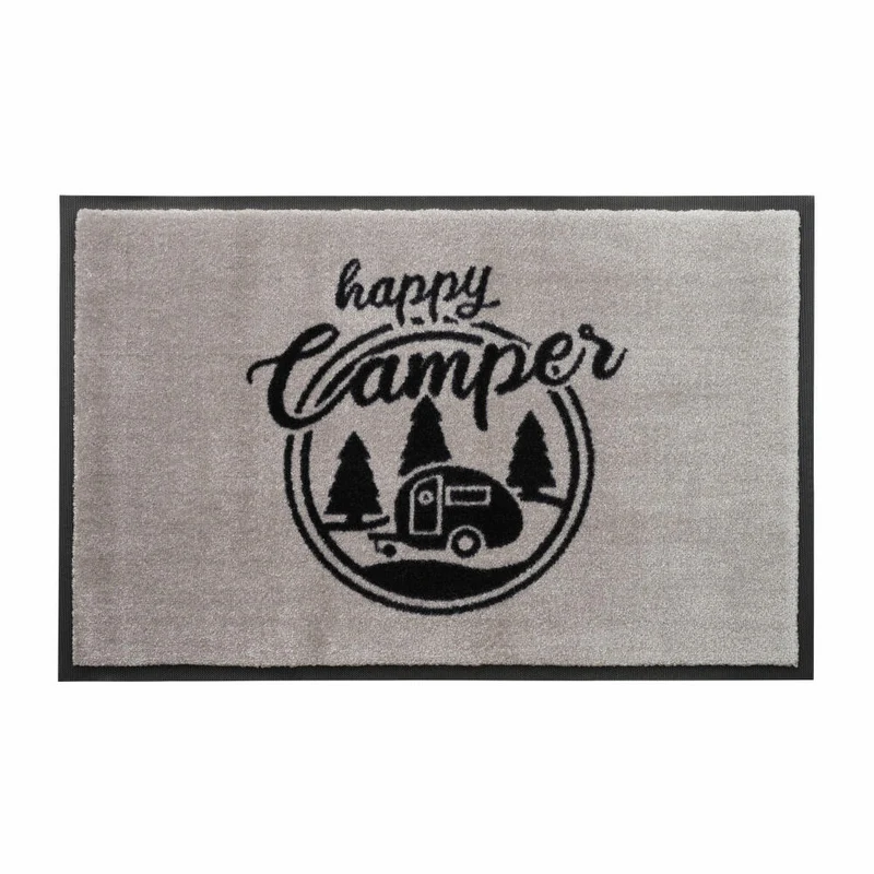 Gift Company Washables Happy camper, Waschbare Fußmatte, Fuß Matte, Polyamid / Gummirücken, Grau / Schwarz, 50 x 75 cm, 1087501004