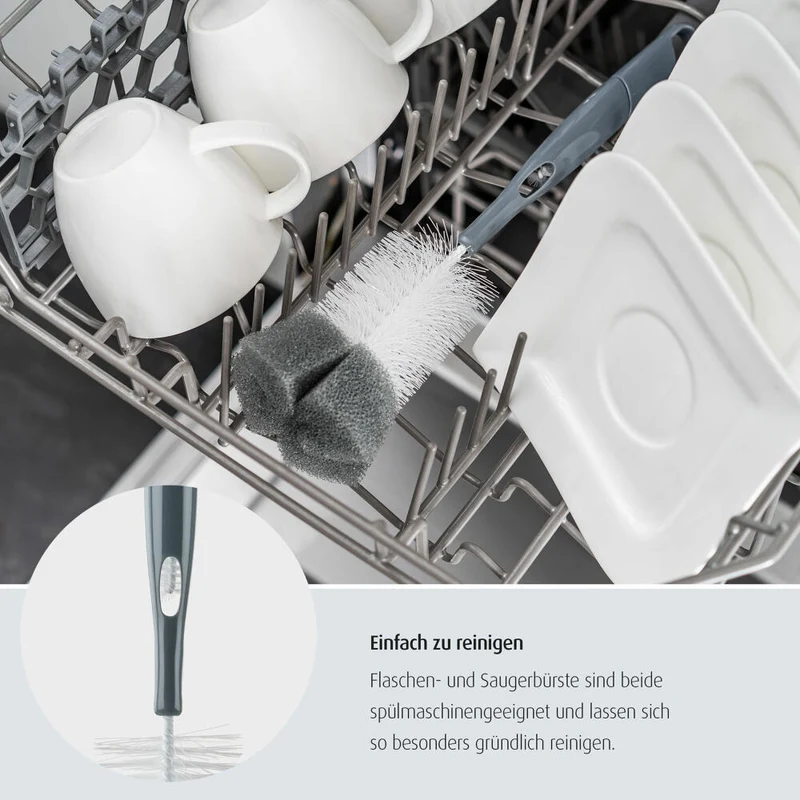 reer 2in1 Flaschen- und Saugerbürste, Reinigungsbürste, Bürste, Fläschen, Spülbürste, Schwamm, Grau / Weiß, 21031