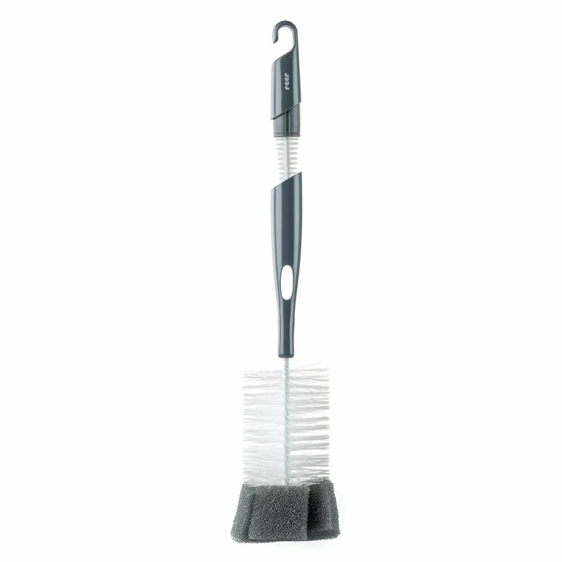 reer 2in1 Flaschen- und Saugerbürste, Reinigungsbürste, Bürste, Fläschen, Spülbürste, Schwamm, Grau / Weiß, 21031