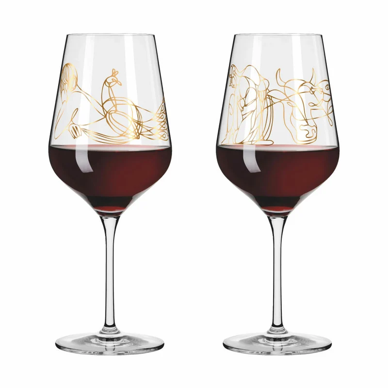 Ritzenhoff Rotweinglas 2er-Set Sagengold 001, Burkhard Neie, Kristallglas, 570 ml, 3401001