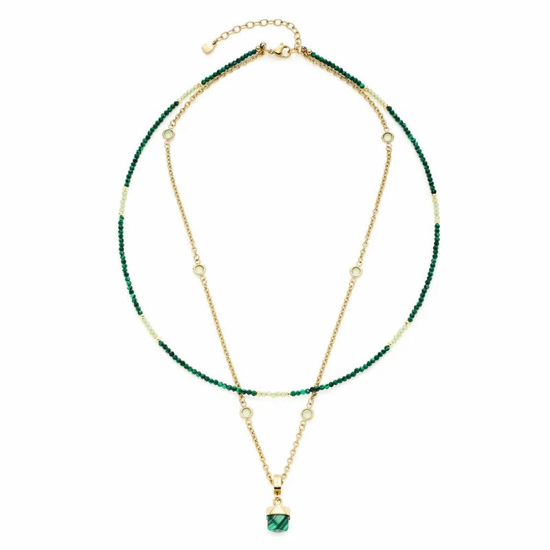 Leonardo Jewels Halskette Valea, Kette, Halsschmuck, Schmuck, Edelstahl IP gold, Malachit, synth. Malachit, Glas, Grün, 021767