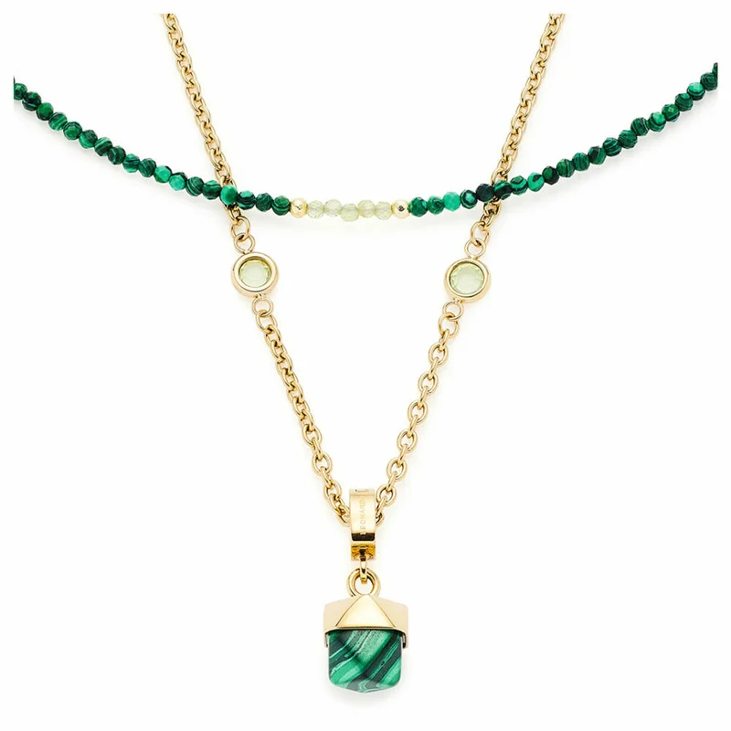 Leonardo Jewels Halskette Valea, Kette, Halsschmuck, Schmuck, Edelstahl IP gold, Malachit, synth. Malachit, Glas, Grün, 021767
